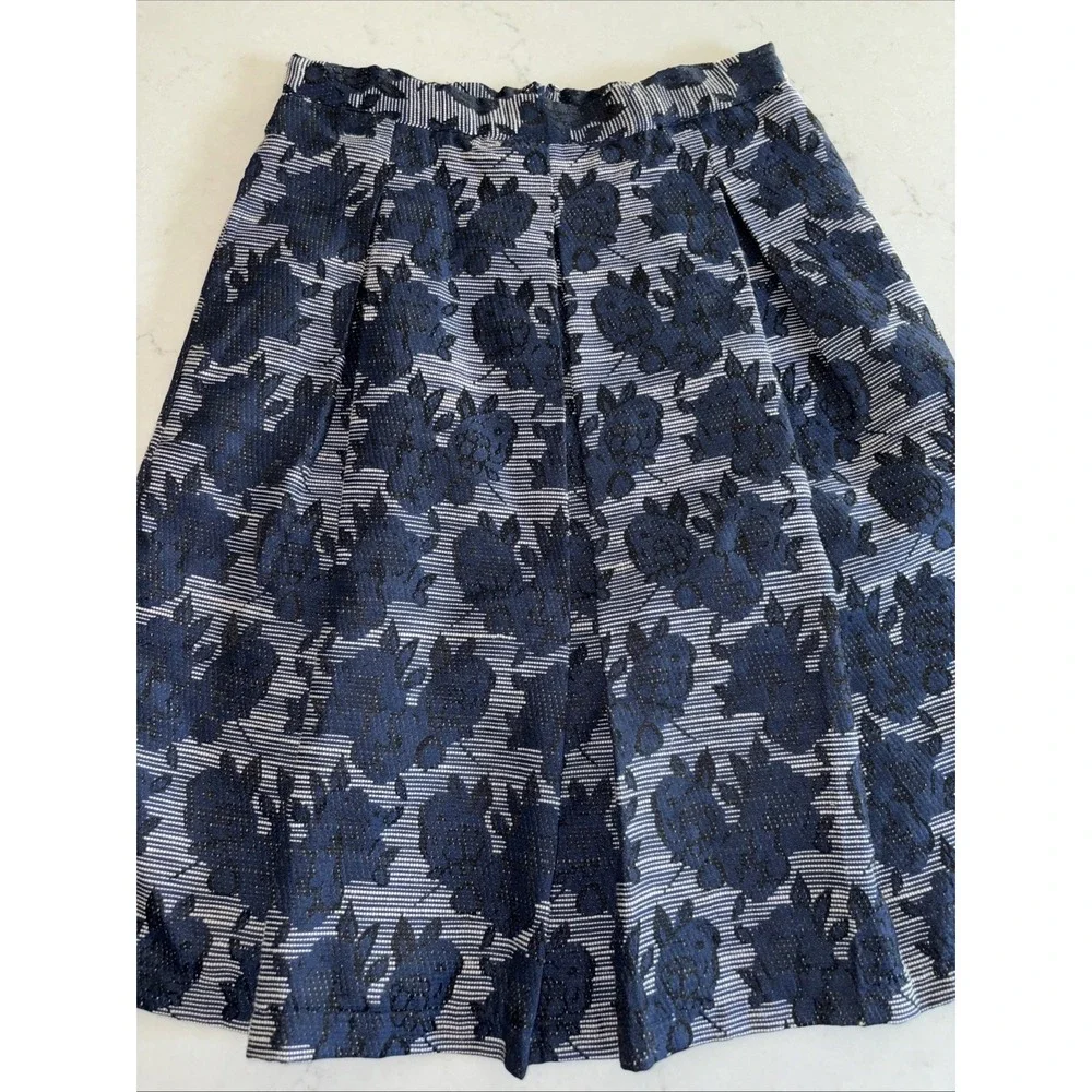 Roz & Ali Skirt Womens 4 Pleated Midi Black Blue Roses Floral Rockabilly Lined‎